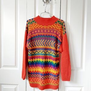 Vintage Rainbow Fairisle "Ugly" Christmas Sweater size Small Sportables‎